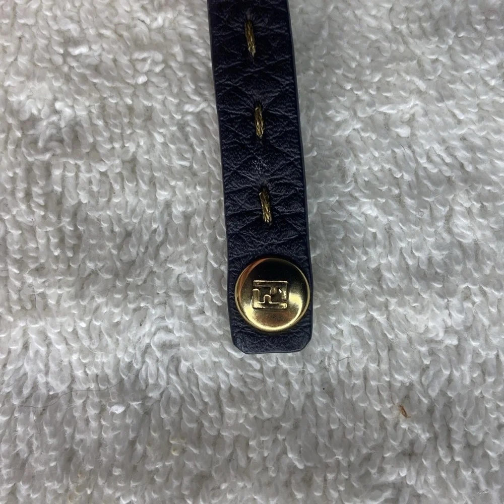 Fendi Selleria Double Wrap Brown Leather Bracelet with Fur Accents (13.5in)